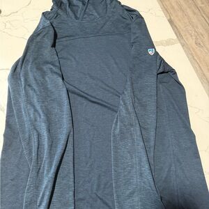 Blue Hooded Long Sleeve Shirt